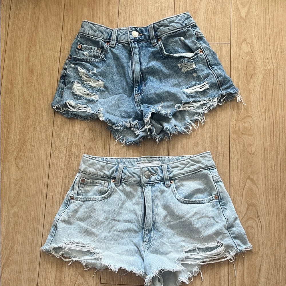 Garage Blue and Light Blue Distressed Jean Shorts